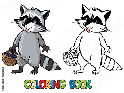 Coloring book of little funny raccoon