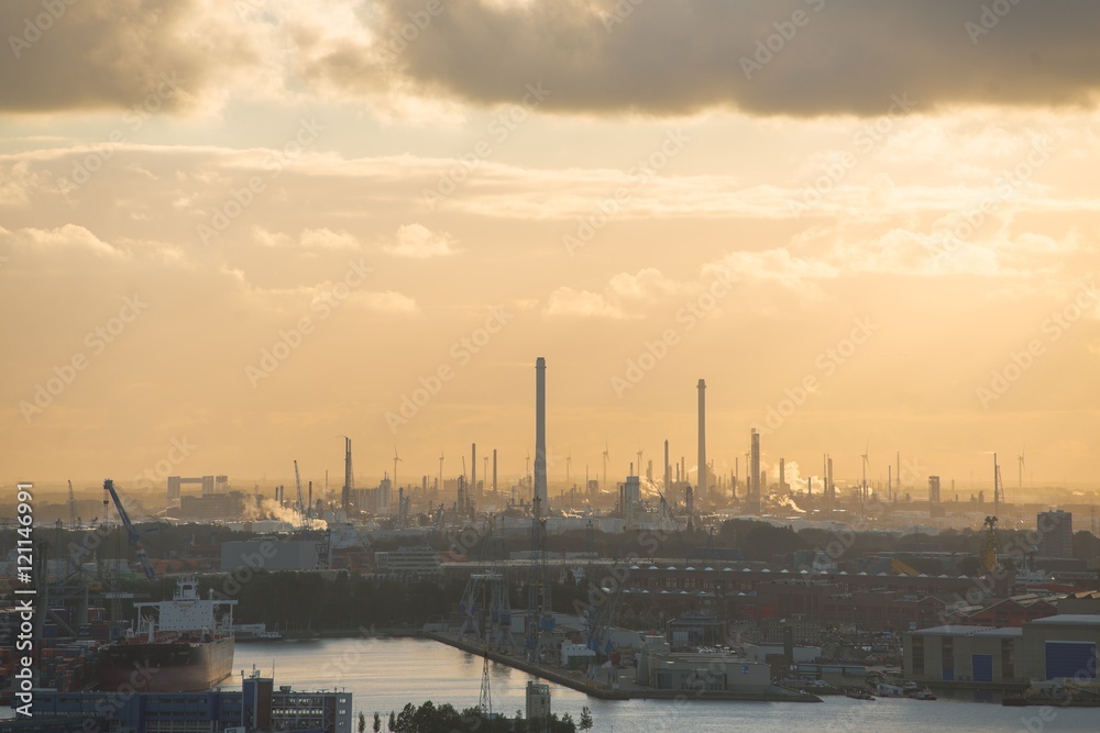 Industrial zone at sunset