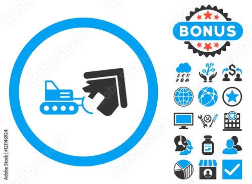 Demolition icon with bonus design elements. Vector illustration style is flat iconic bicolor symbols, blue and gray colors, white background.