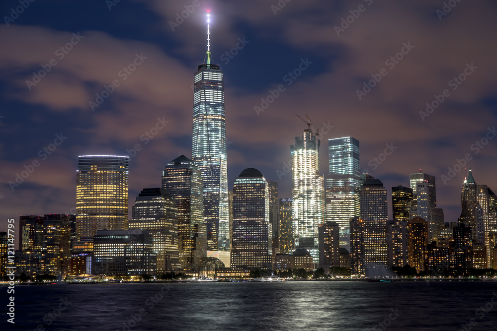New York City evening downtown buildings skyline
