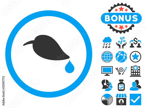 Ecology Leaf icon with bonus pictogram. Vector illustration style is flat iconic bicolor symbols, blue and gray colors, white background.