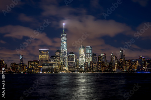 New York City evening downtown buildings skyline