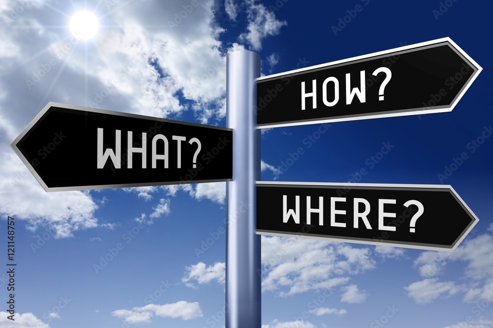 Fototapeta premium Signpost with three arrows - frequently asked questions