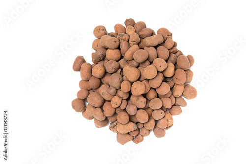 Pile of expanded clay drainage isolated on white
