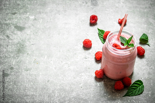 Raspberry smoothie with mint.