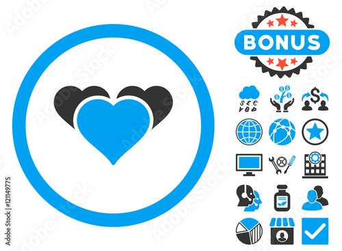 Heart Favourites icon with bonus pictures. Vector illustration style is flat iconic bicolor symbols, blue and gray colors, white background.