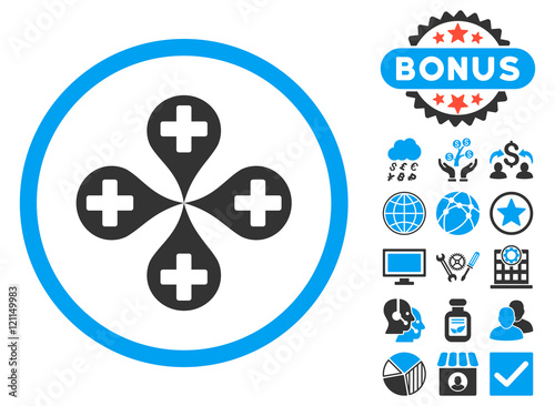 Hospital Map Markers icon with bonus elements. Vector illustration style is flat iconic bicolor symbols, blue and gray colors, white background.
