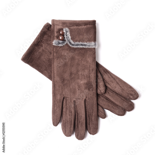 women's brown gloves isolated on white