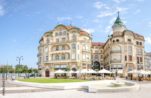 10 September 2016 - Oradea, Romania: Black Eagle ( Vulturul Negru ) secession Palace with terraces in front on a beautiful sunny day photo