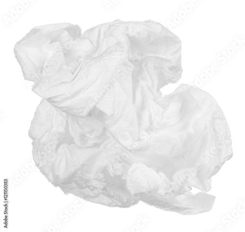 crumpled paper napkin isolated on white background photo