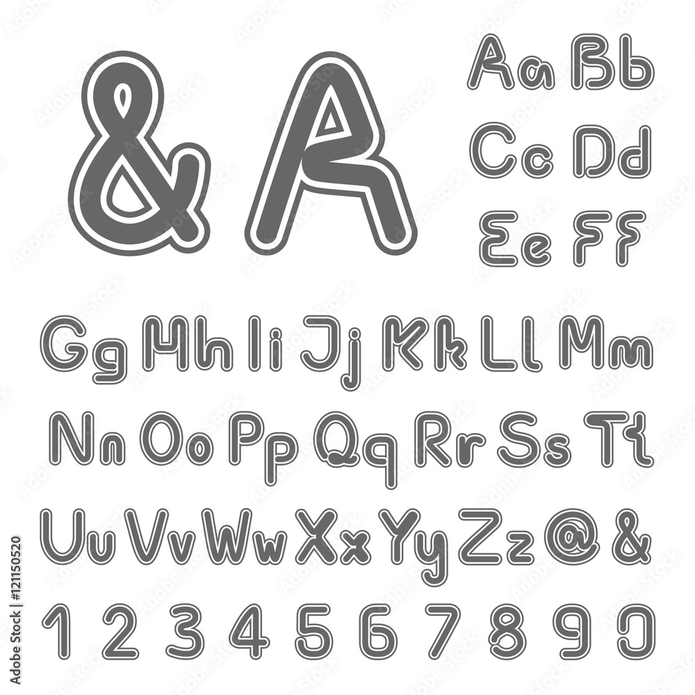 Vector own font alphabet - simple letters and numbers, ampersand and at-sign symbol Vector own font alphabet - simple letters and numbers, ampersand and at-sign symbol