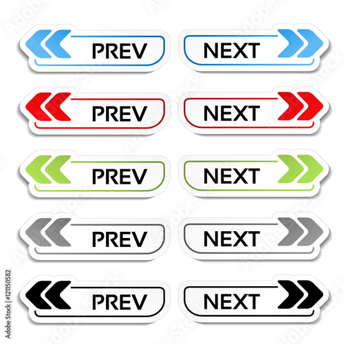 Vector prev, next buttons with arrows - labels, stickers on the white background