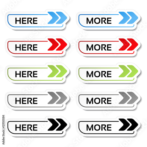 Vector here, more buttons with arrows - labels, stickers on the white background