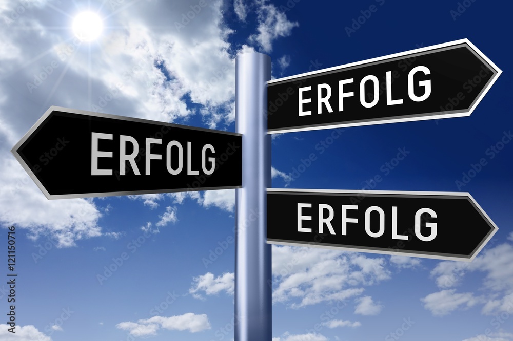 Obraz premium Signpost with three arrows - success (English), Erfolg (German).