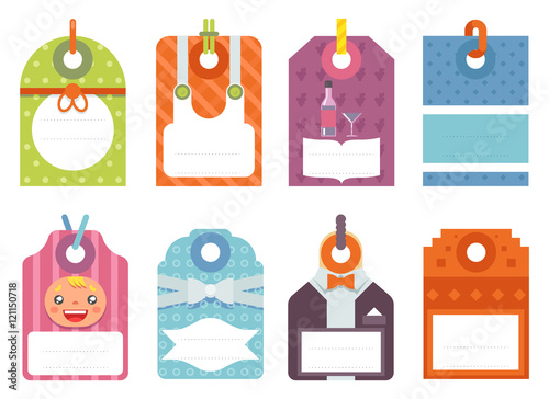 Gift labels set flat design elements ribbon bow dot vector illustration
