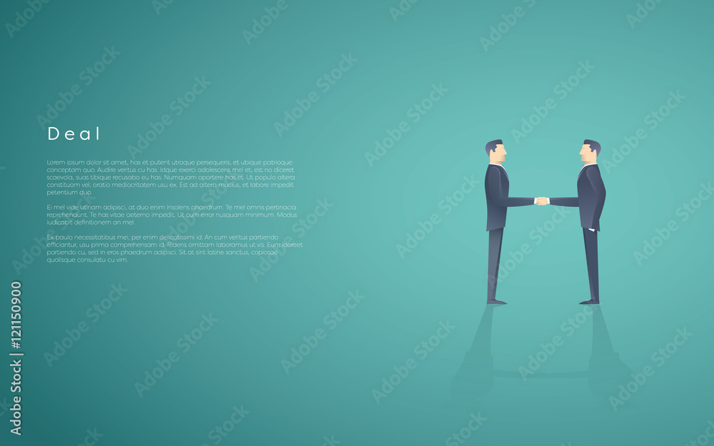 Business deal symbol with two businessmen handshake. Partnership concept vector background. Business deal symbol with two businessmen handshake. Partnership concept vector background.