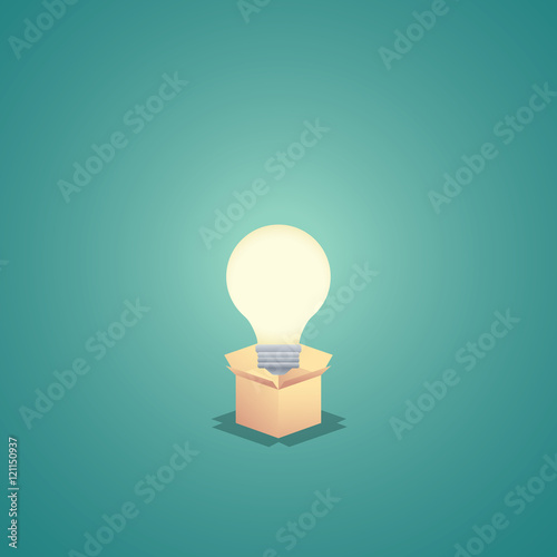 Think outside the box business concept vector background with lightbulb. Creativity and creative solutions abstract symbol.