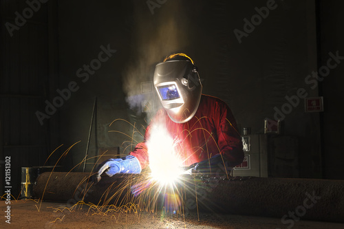 Photography welder Industrial construction piping part in workshop