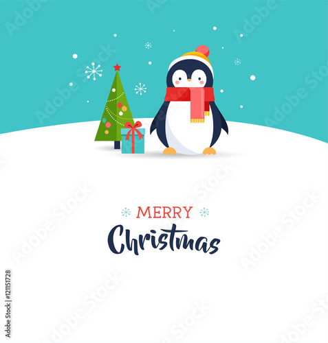 Cute penguin - Merry Christmas greeting card
