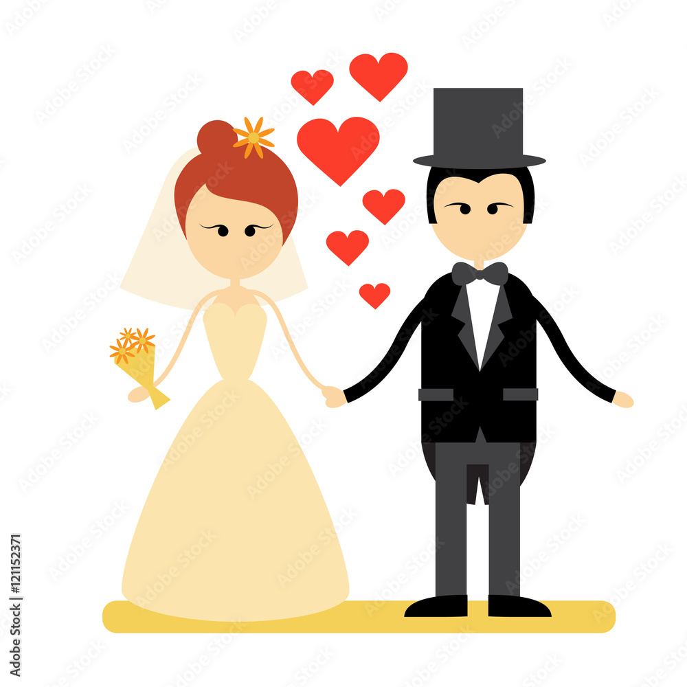 Cartoon Marriage Couple Fiance And Bride Wear Wedding Dress Holding Hands Cartoon Marriage Couple Fiance And Bride Wear Wedding Dress Holding Hands