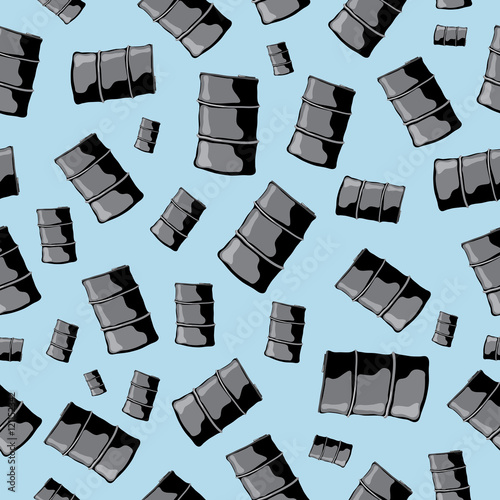many tanks various technical products/ Vector seamless pattern with a lot of black barrels on a blue background 