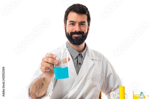 Scientist man with test tubes