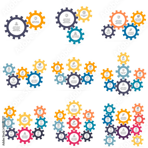 Charts, diagrams with 2 - 10 gears.