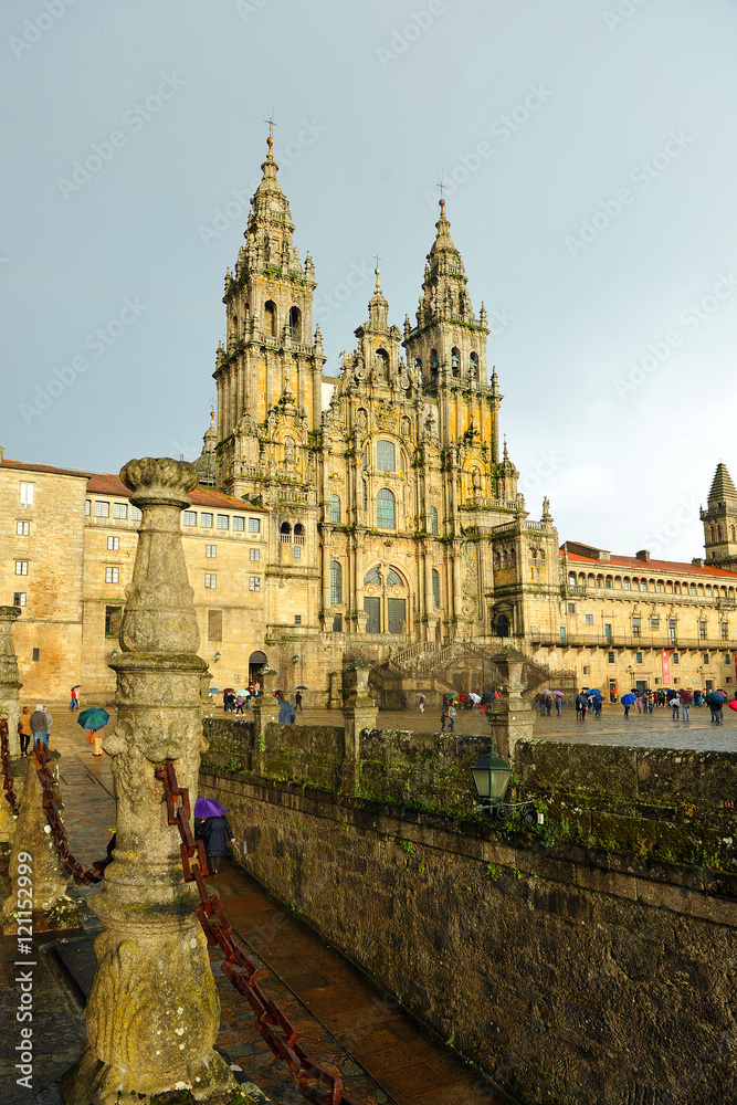 Cathedral of Santiago de Compostela after rain, Galicia, Spain
