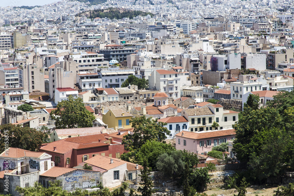 Cityscape of modern Athens, capital of Greece 2016 view from above