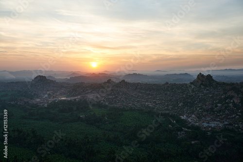 Sunrise view from the top of Hampi