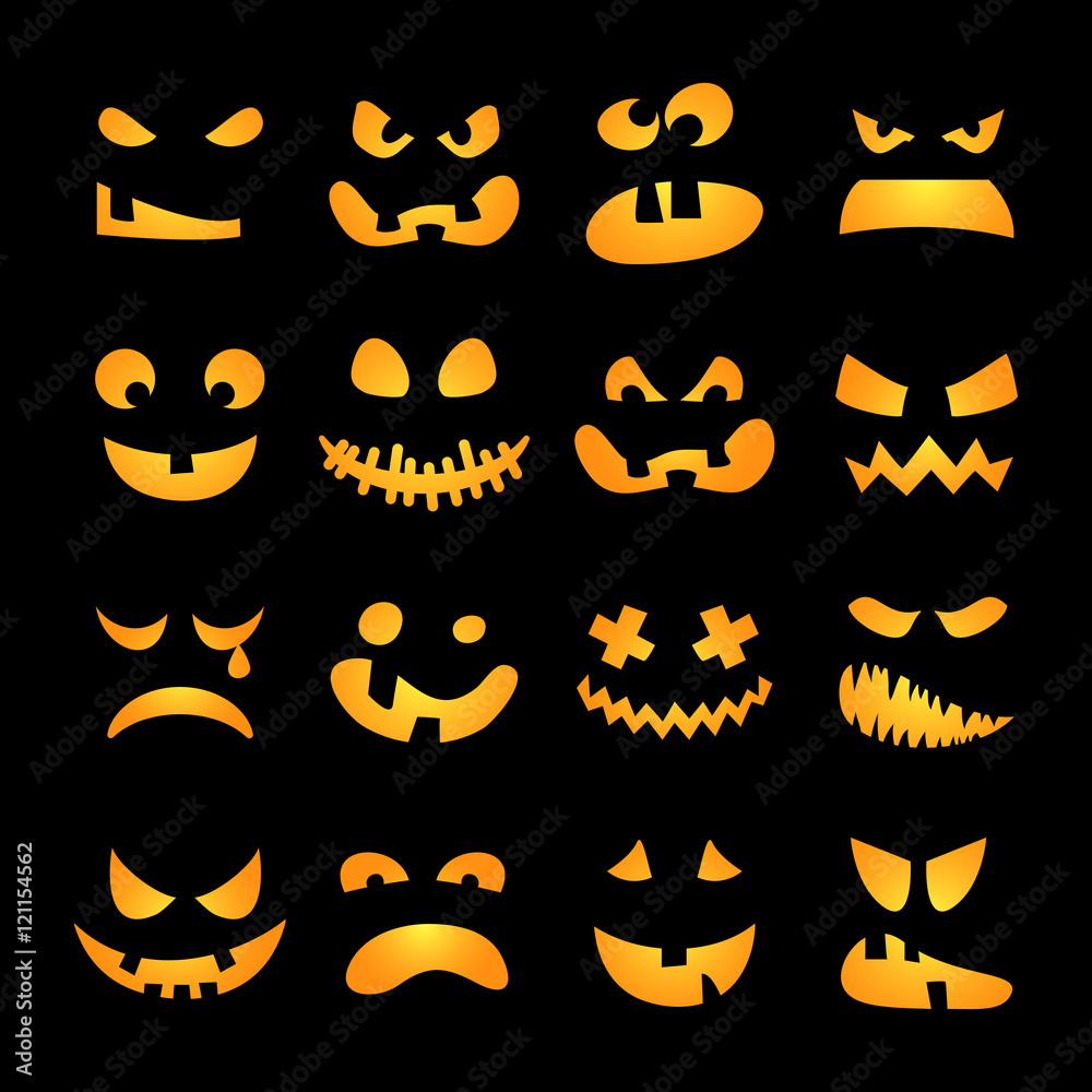 Scary Halloween pumpkin faces set Scary Halloween pumpkin faces set