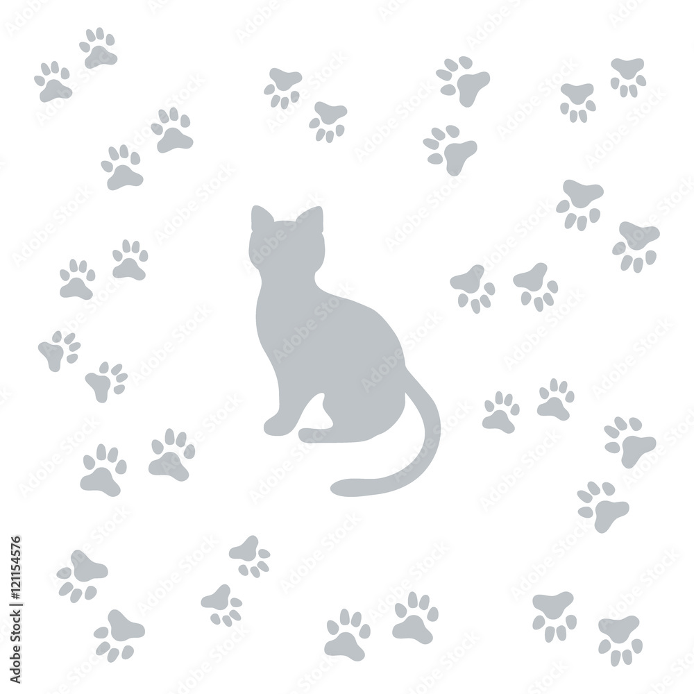 Nice picture of silhouette sitting cat and animal traces