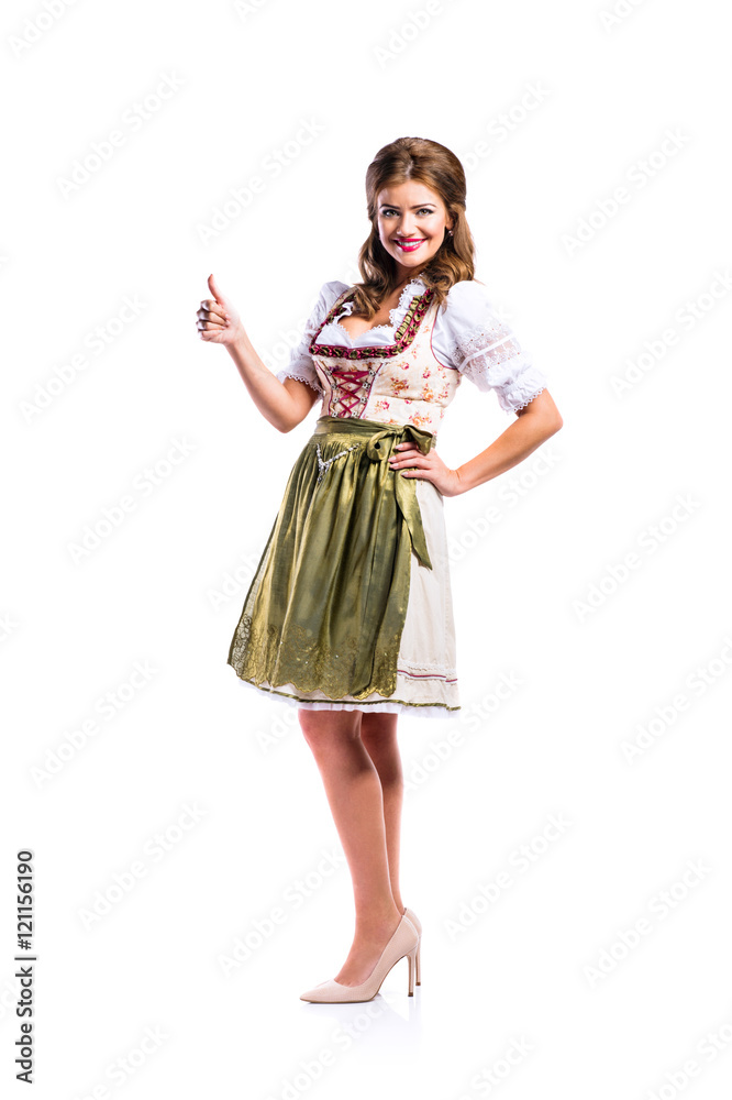 Beautiful woman in traditional bavarian dress, studio shot Stock-Foto