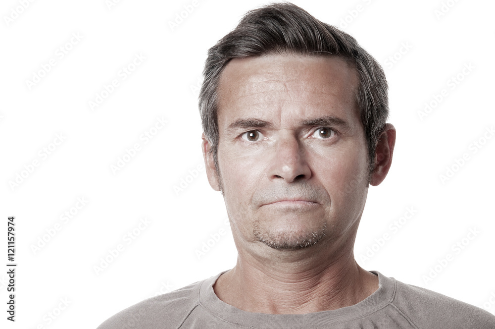 Portrait of serious adult man on white background Portrait of serious adult man on white background