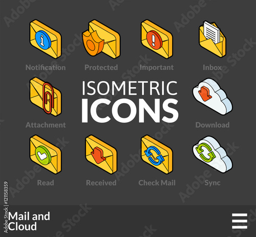 Isometric outline icons set 30