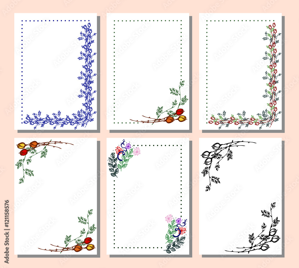 Set of vector floral frame, card, border. Greeting cards. Different  template with colorful hand drawn flowers and leaves. Graphic illustration.  Vector design. Series of Cards, Blanks and Forms. Stock Vector | Adobe