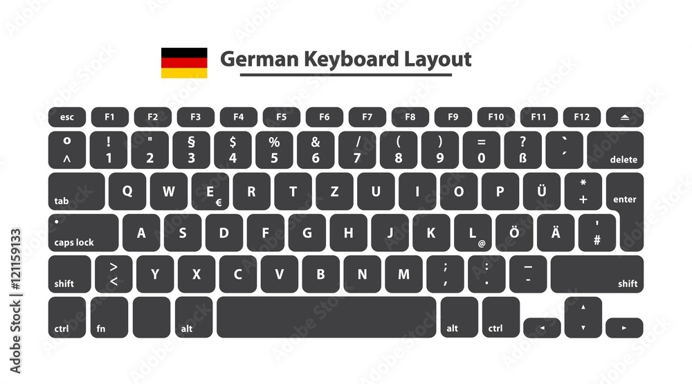 German Alphabet Keyboard Layout Isolated Vector Illustration Vector