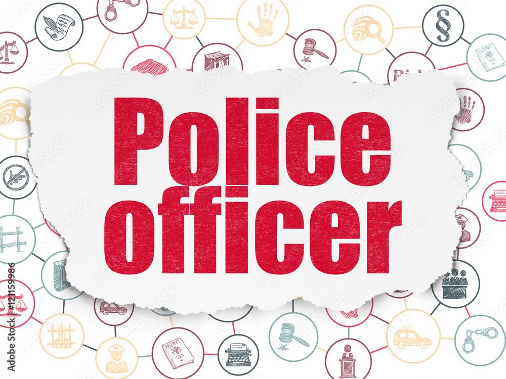 Law concept: Police Officer on Torn Paper background Law concept: Police Officer on Torn Paper background