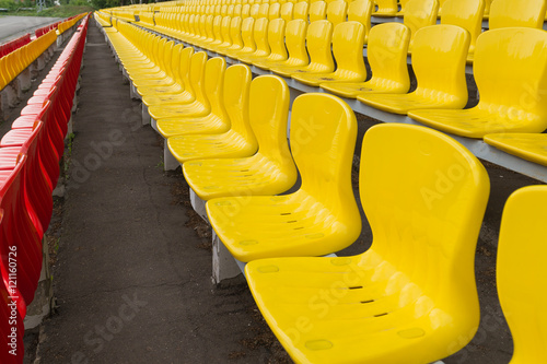 yellow-red grandstand at the stadium