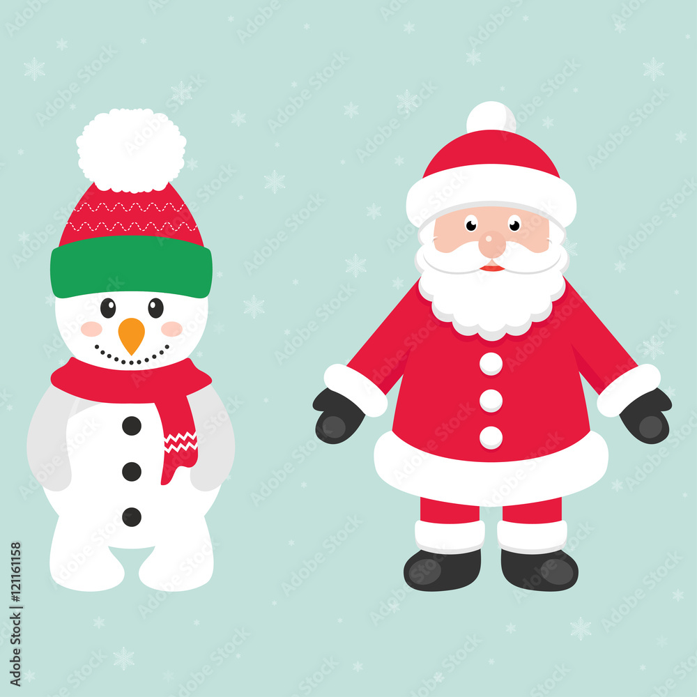 cartoon snowman and santa claus vector