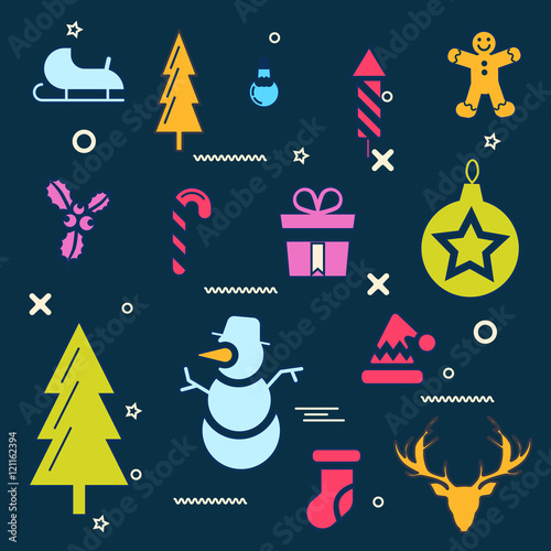 Merry christmas and happy new year winter set.