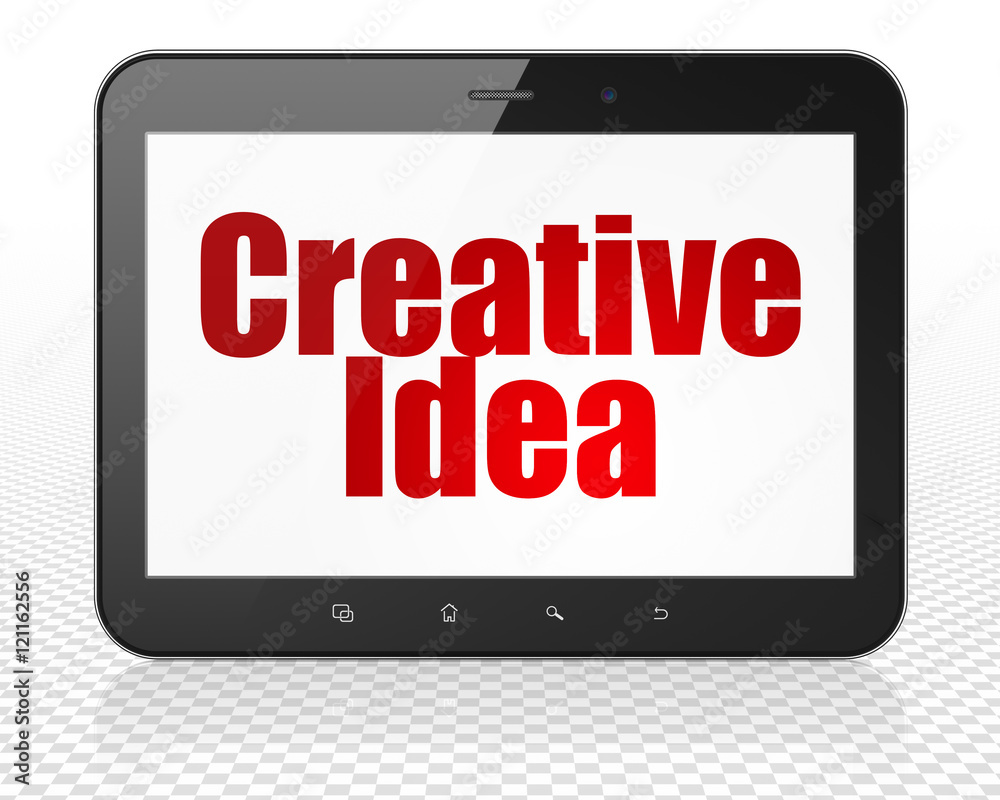 Finance concept: Tablet Pc Computer with Creative Idea on display Finance concept: Tablet Pc Computer with Creative Idea on display