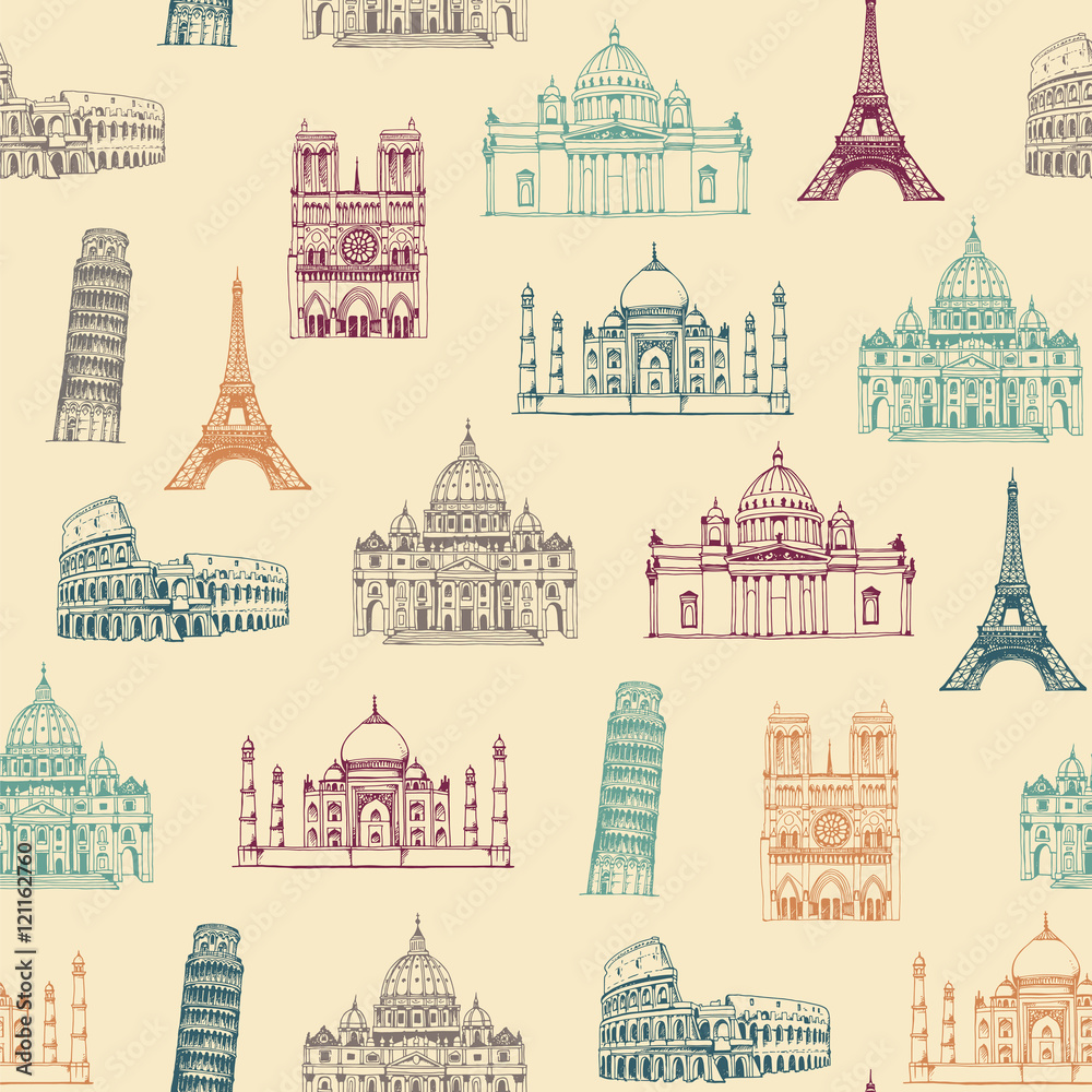 Attractions of the world seamless pattern