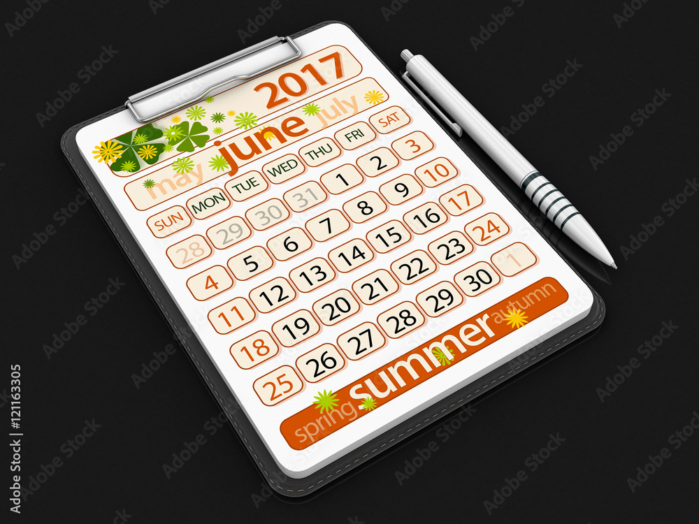 Clipboard with june 2017. Image with clipping path Clipboard with june 2017. Image with clipping path