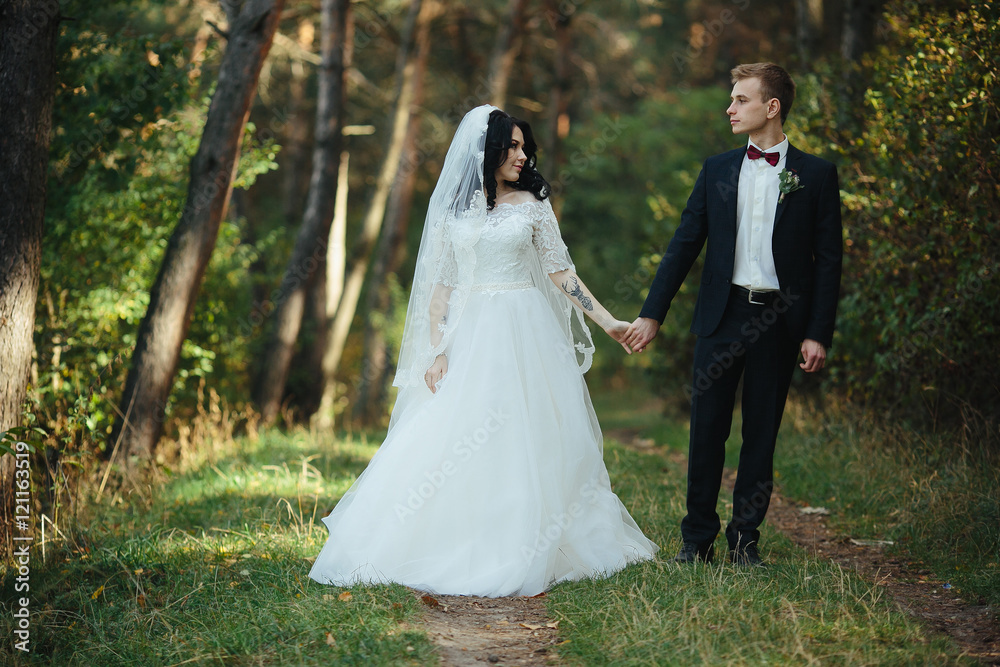 Beautiful wedding couple posing