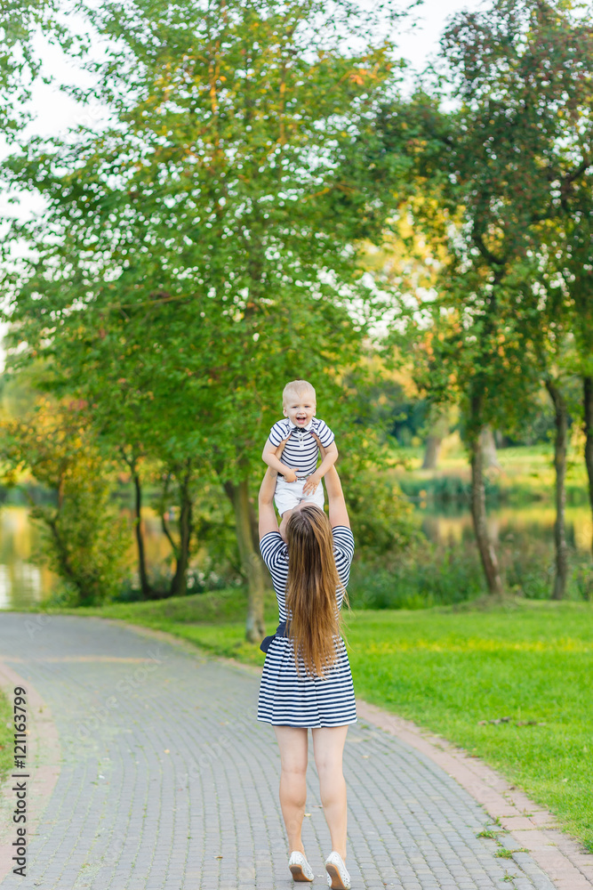 Portrait of mother and son on the nature Portrait of mother and son on the nature