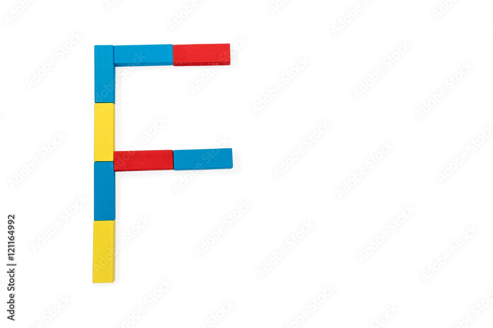 Letter F is folded of wooden blocks Letter F is folded of wooden blocks