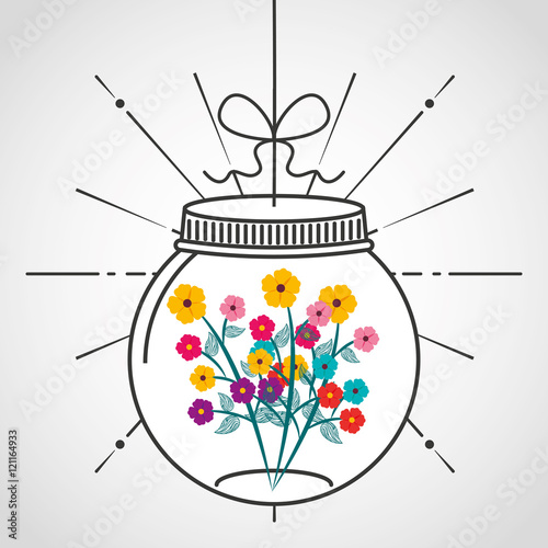 beautiful mason jar with floral decoration vector illustration design