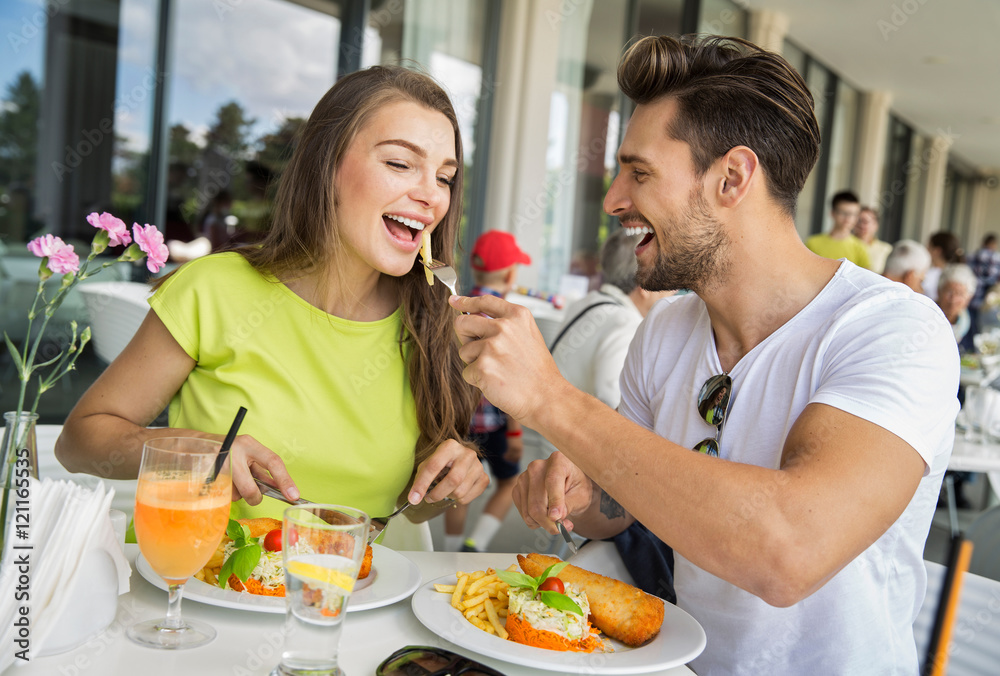 Beautiful couple on lunch at restaurant Beautiful couple on lunch at restaurant