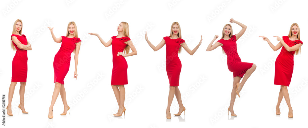 Woman in red dress isolated on white Woman in red dress isolated on white
